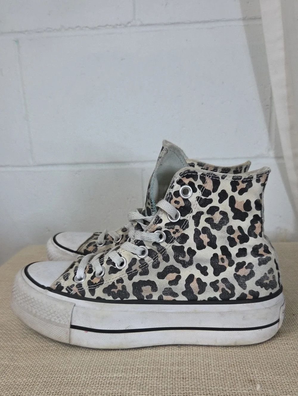 Converse Platform High Top Chuck Taylors in Leopard Print Black, Cream